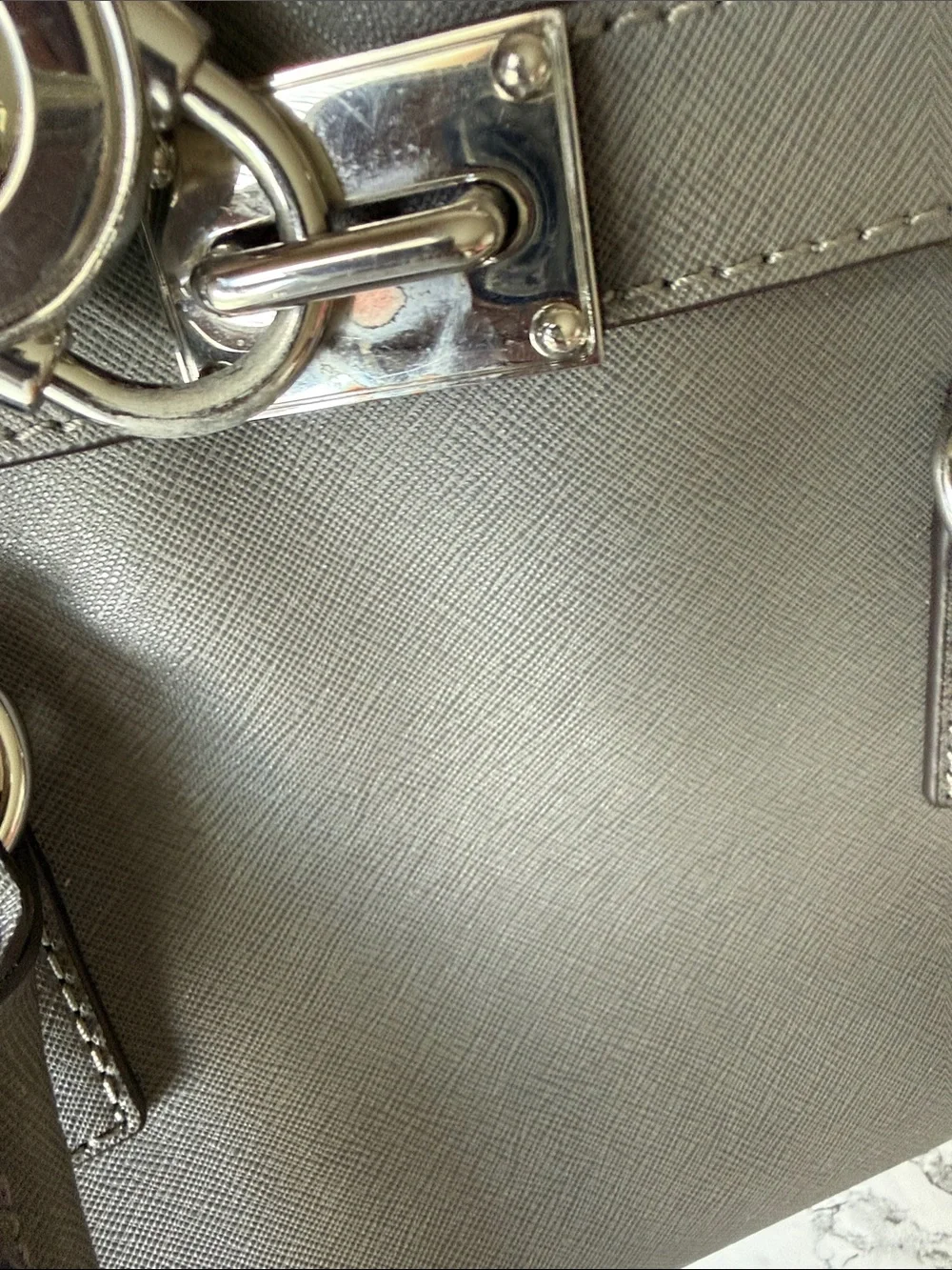 Michael Kors Charcoal Saffiano Leather Satchel with Silver Hardware